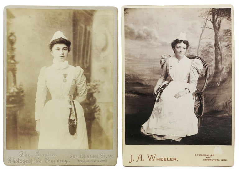 Item #45018 TWO CABINET CARD ALBUMEN PHOTOGRAPHS Of NURSES In UNIFORM, with Chatelaines. History of Nursing.
