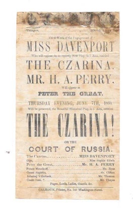 Item #45068 The CZARINA!; Third Week of the Engagement of Miss Davenport. Thursday Evening, June...