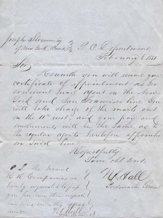Item #45370 ALs to JOSEPH SLOCUM, February 8, 1851. Nathan Kelsey - Postmaster General. Slocum...