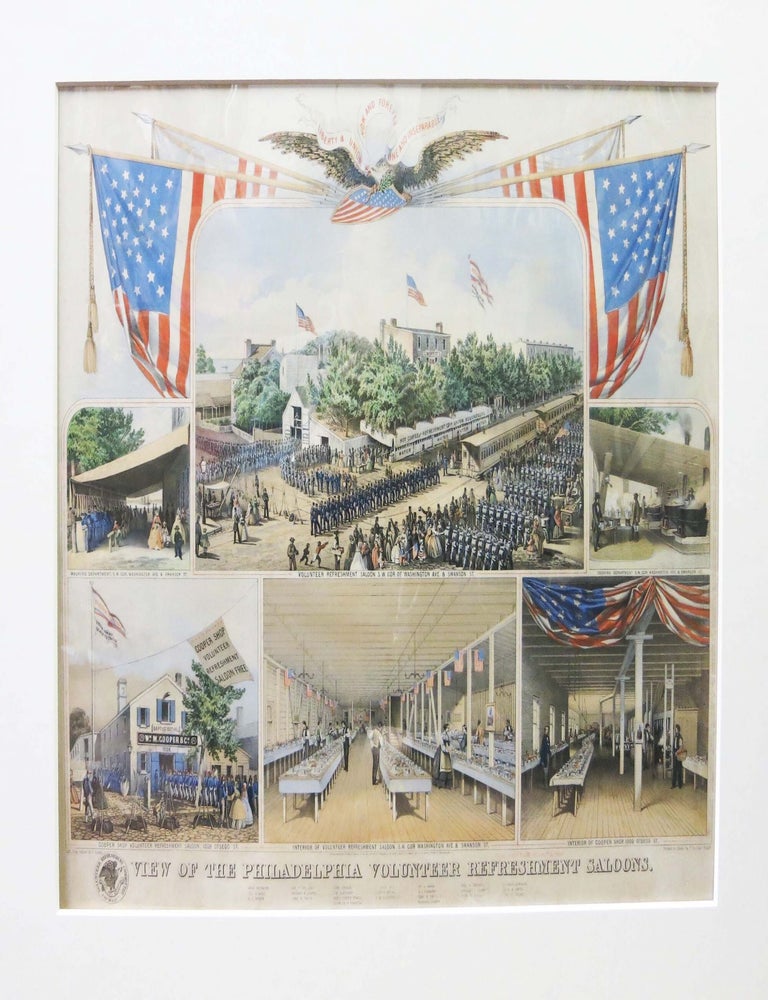Item #45866 VIEW Of The PHILADELPHIA VOLUNTEER REFRESHMENT SALOONS. Colored Lithographic Print, Thomas S. - Lithographer Sinclair.
