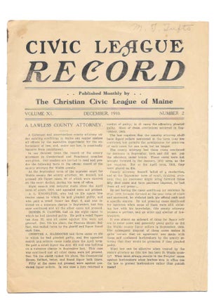 Item #46005 CIVIC LEAGUE RECORD.; Published Monthly by The Christian League of Maine. Volume XI ...