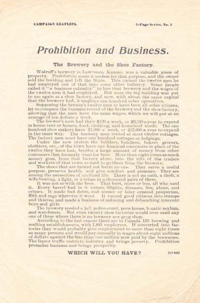 Item #46011 PROHIBITION And BUSINESS.; The Brewery and the Show Factory. Temperance - Prohibition.