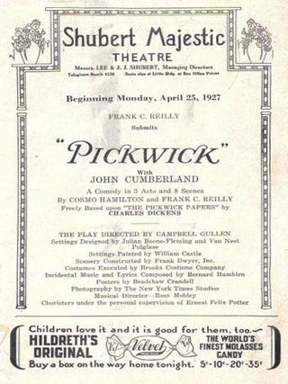Item #46214 PICKWICK. With John Cumberland.; Theatre Program. Shubert - Majestic Theatre. ...