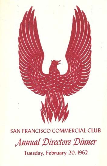 Item #46362 SAN FRANCISCO COMMERCIAL CLUB ANNUAL DIRECTORS DINNER.; Tuesday, February 20, 1962. Menu - San Francisco.