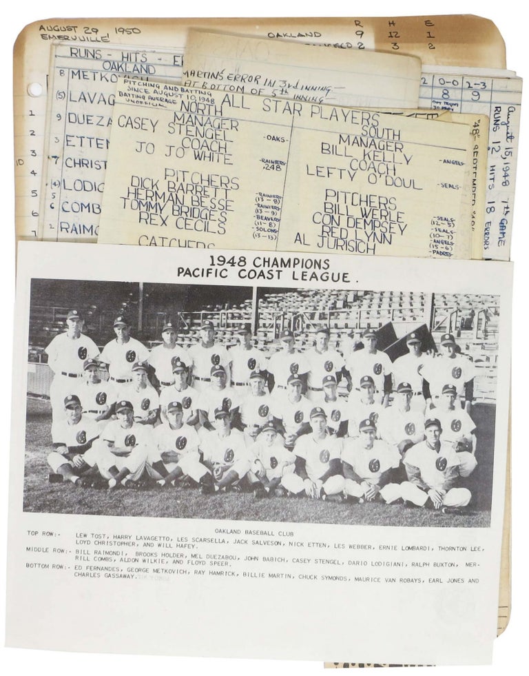 Item #46472 OAKLAND OAKS SCORECARDS And Related Ephemera. San Francisco Bay Area Baseball History, Casey - Manager Stengel, 1890 - 1975.