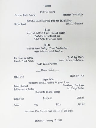 Item #46498 DINNER. Hotel Restaurant Menu