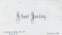 Item #46568 ALBERT JORDAN.; Advance Lodge, No. 10. I.O.G.T. Business Card - Temperance.