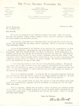 Item #46583 TWO LETTERS ADDRESSED TO DONALD MACDONALD From OLIVER W. STEWART [President of the...