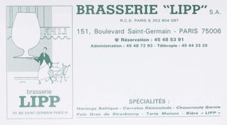 Item #46698 BRASSERIE "LIPP" Resturant Menu - French