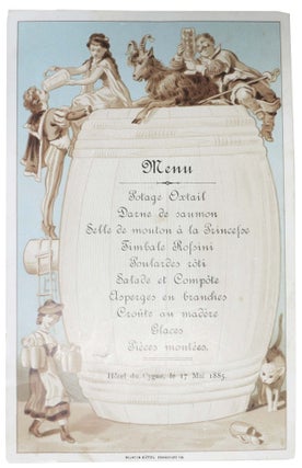 Item #46706 MENU.; Hôtel du Cygne, le 17 Mai 1885. Restaurant Menu - French