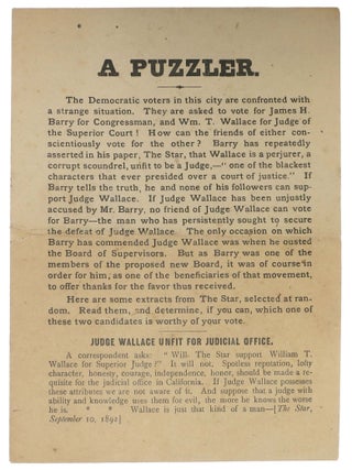 Item #46853 A PUZZLER. California History, William Thompson Wallace, James - Subject Barry, enry....
