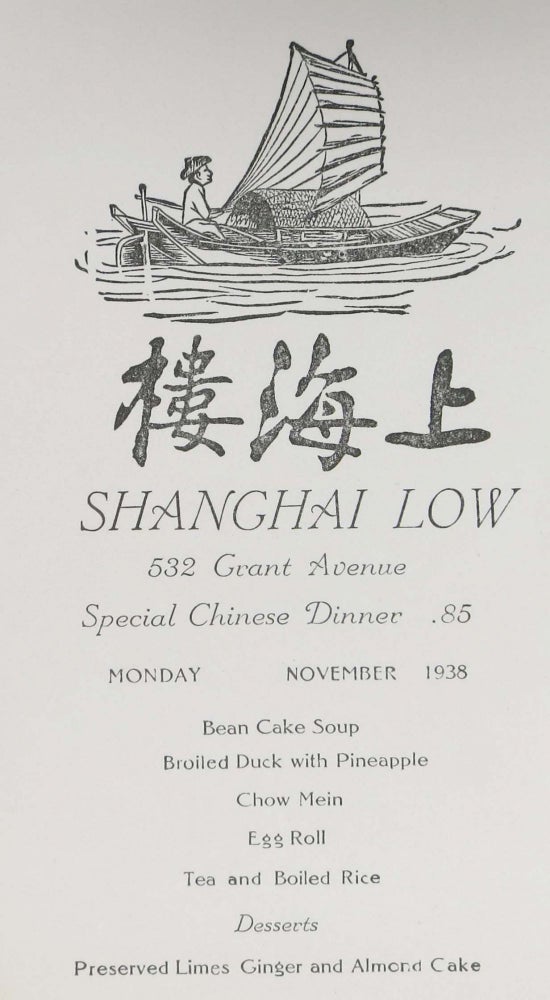 Item #46867.1 SHANGHAI LOW.; 532 Grant Avenue. Restaurant Menu - San Francisco.