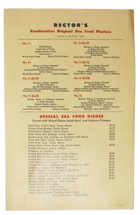 Item #46914 RECTOR'S - COMBINATION ORIGINAL SEA FOOD PLATTERS. Restaurant Menu - New York