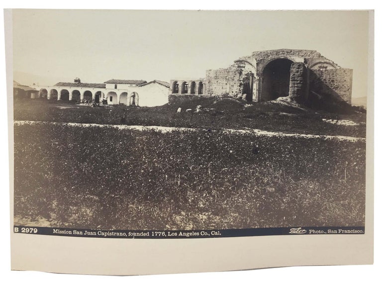 Item #46968 CABINET CARD PHOTOGRAPH. Mission San Juan Capistrano, founded 1776, Los Angeles Co., Cal. B 2979. [with] Close Up View of Abandoned Mission Adobe Building. Isaiah West Taber, 1830 - 1912.
