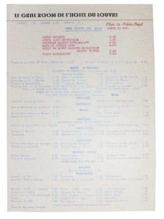 Item #46999 LE GRILL ROOM DE L'HOTEL DU LOUVRE. Restaurant Menu - French