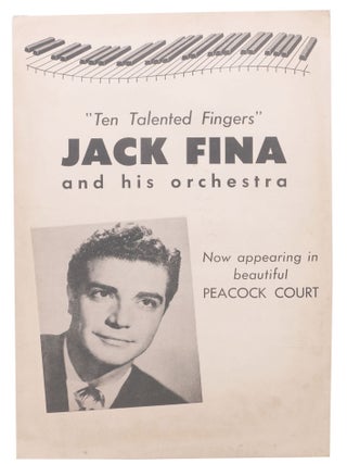 Item #47003 "Ten Talented Fingers" JACK FINA And HIS ORCHESTRA. Restaurant Menu - Mark Hopkins...