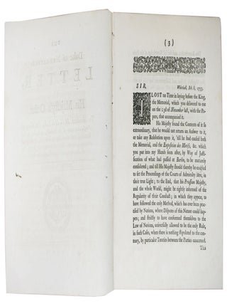 The DUKE Of NEWCASTLE'S LETTER, by His Majesty’s order, to Monsieur Michell, the King of Prussia’s Secretary of the Embassy, in Answer to the Memorial, and other papers, Deliver’d, by Monsieur Michell, to the Duke of Newcastle, on the 23d of November, and 13th of December last. Published by Authority.