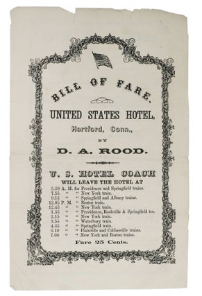 Item #47559 BILL Of FARE. UNITED STATES HOTEL. Hartford, Conn., by D. A. Rood.; Wednesday, May...