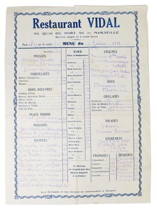 Item #47627 RESTAURANT VIDEL. French Restaurant Menu