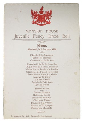 Item #48049 MANSION HOUSE - JUVENILE FANCY DRESS BALL.; Menu. London Event Menu