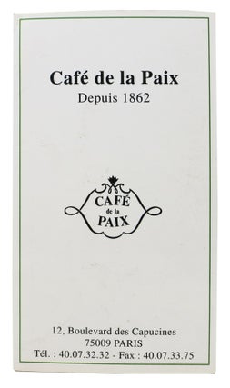 Item #48068 CAFÉ De La PAIX - Depuis 1862.; 12, Boulevard des Capucines - 75009 Paris. French Menu