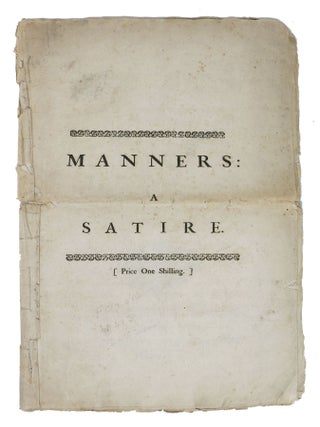 Item #48255 MANNERS: A Satire. Whitehead Mr, Paul. 1710 - 1774