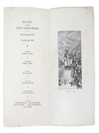 1905-1934. CELEBRATION Of The TWENTY-NINTH ANNIVERSARY Of The SOCIETY ALSCACE-LORRAINE Of SAN FRANCISCO, CALIFORNIA.; St. Germain Restaurant - February 10, 1934.