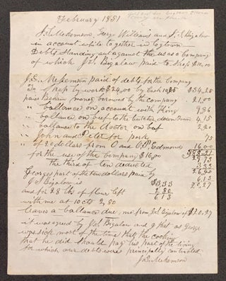 Item #48953 ACCOUNT AGAINST SQUIRE BIGALOW. $20.27. February 1851. Logtown. California Gold...