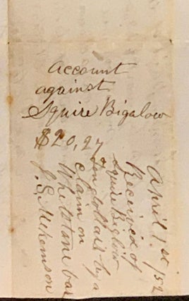 ACCOUNT AGAINST SQUIRE BIGALOW. $20.27. February 1851. Logtown.