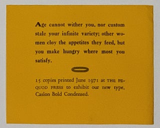 Item #48956 CASLON BOLD CONDENSED. Printer's Specimen Sheet, John - Pressman. Shakespeare Ruyle,...