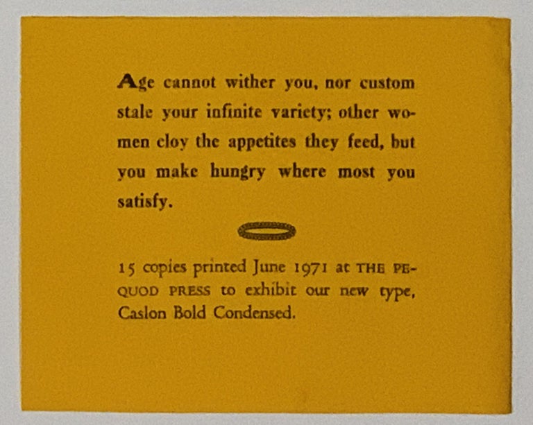 Item #48956 CASLON BOLD CONDENSED. Printer's Specimen Sheet, John - Pressman. Shakespeare Ruyle, William - Quoted.
