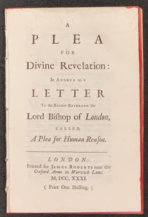 Item #49175 A PLEA For DIVINE REVELATION: In Answer to a Letter To the Right Reverend the Lord...