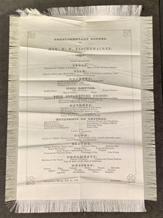 Item #49764 COMPLIMENTARY DINNER To HON. H. F. TESCHEMACHER. Occidental Hotel, July 21, 1863....