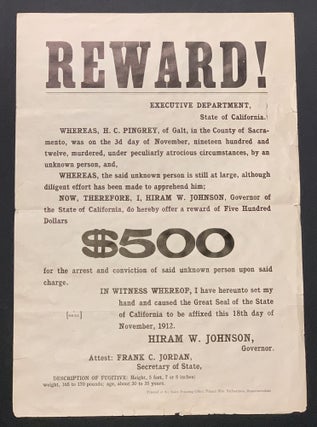 Item #49831 REWARD! ... $500 for the Arrest and Conviction of Said Unknown Person Upon Said...