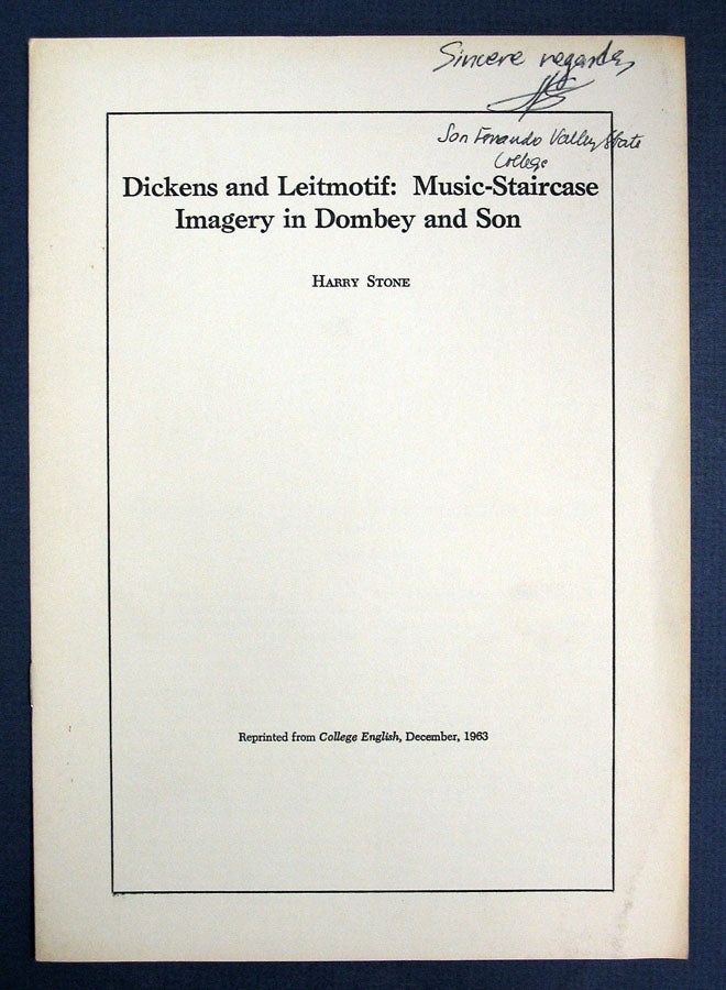 Item #5096.1 DICKENS And LEITMOTIF: Music-Staircase Imagery in Dombey and Son.; Offprint from College English, December 1963. Charles. 1812 - 1870 Dickens, Harry Stone.