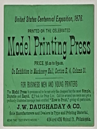Item #51004 PRINTED SOUVENIR CARD. United States Centennial Exposition, 1876. U S. Printing...