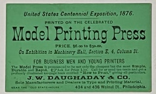 Item #51004 PRINTED SOUVENIR CARD. United States Centennial Exposition, 1876. U S. Printing...