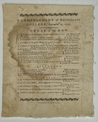 Item #51335 COMMENCEMENT Of RHODE - ISLAND COLLEGE, September 2, 1795. Commencement Broadside,...