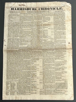 Item #51525 HARRISBURG CHRONICLE. Vol. XXI. --- No. 7. Thursday, December 13, 1832. Early 19th...