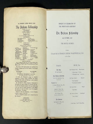 BANQUET In CELEBRATION Of The TWENTY-FIFTH BIRTHDAY of the DICKENS FELLOWSHIP 6th October, 1927 at the Hotel Russell.