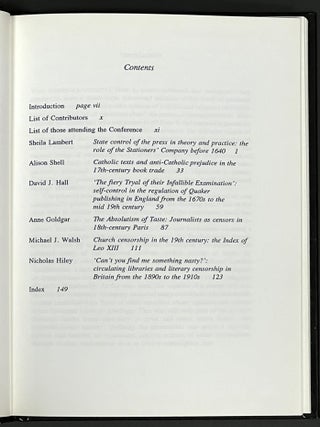 CENSORSHIP & The CONTROL Of PRINT in England and France 1600 - 1910.