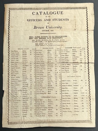 CATALOGUE Of The OFFICERS And STUDENTS Of BROWN UNIVERSITY. October, 1808. Jabez - Chancellor Bowen.