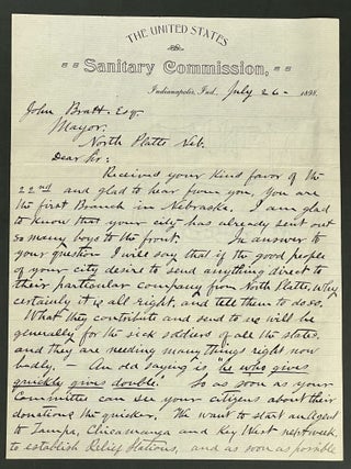 Item #51960 AUTOGRAPH LETTER, Signed, to John Bratt, Esq., Mayor, North Platte Neb. July 26,...
