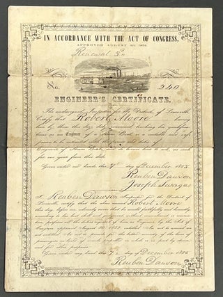 Item #52069 ENGINEER'S CERTIFICATE. Renewal 3d. No. 240. 7 December 1855. Kentucky Ephemera,...