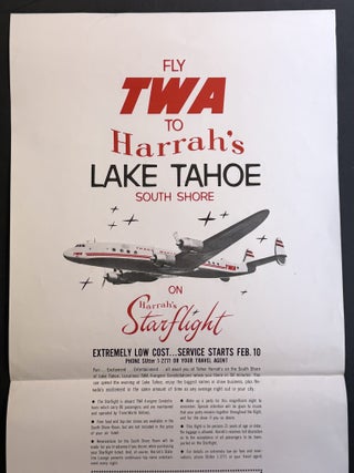 Item #52107 ADVERTISING POSTER. TWA To HARRAH'S LAKE TAHOE South Shore. Airline / Lake...