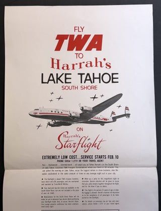 Item #52107 ADVERTISING POSTER. TWA To HARRAH'S LAKE TAHOE South Shore. Airline / Lake...