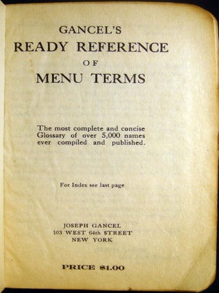 Gancel's READY REFERENCE Of MENU TERMS.