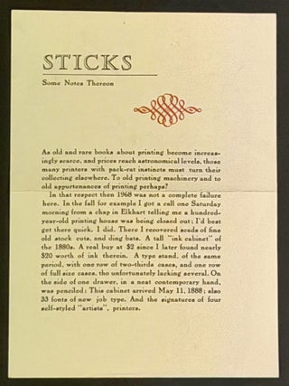 Item #52227 STICKS. Some Notes Thereon. James Lamar Weygand