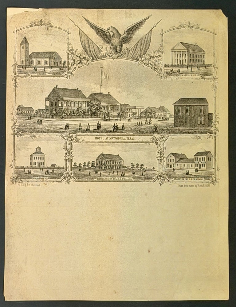 Item #52230 ILLUSTRATED LETTERSHEET. Hotel at Matagorda, Texas. Texas Ephemera, Helmuth - Artist Holtz.