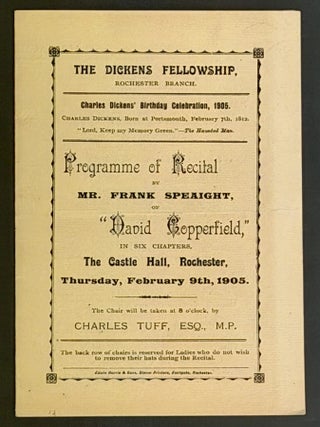 Item #52270 EVENT PROGRAMME. Programme of Recital by Mr. Frank Speaight, of "David...